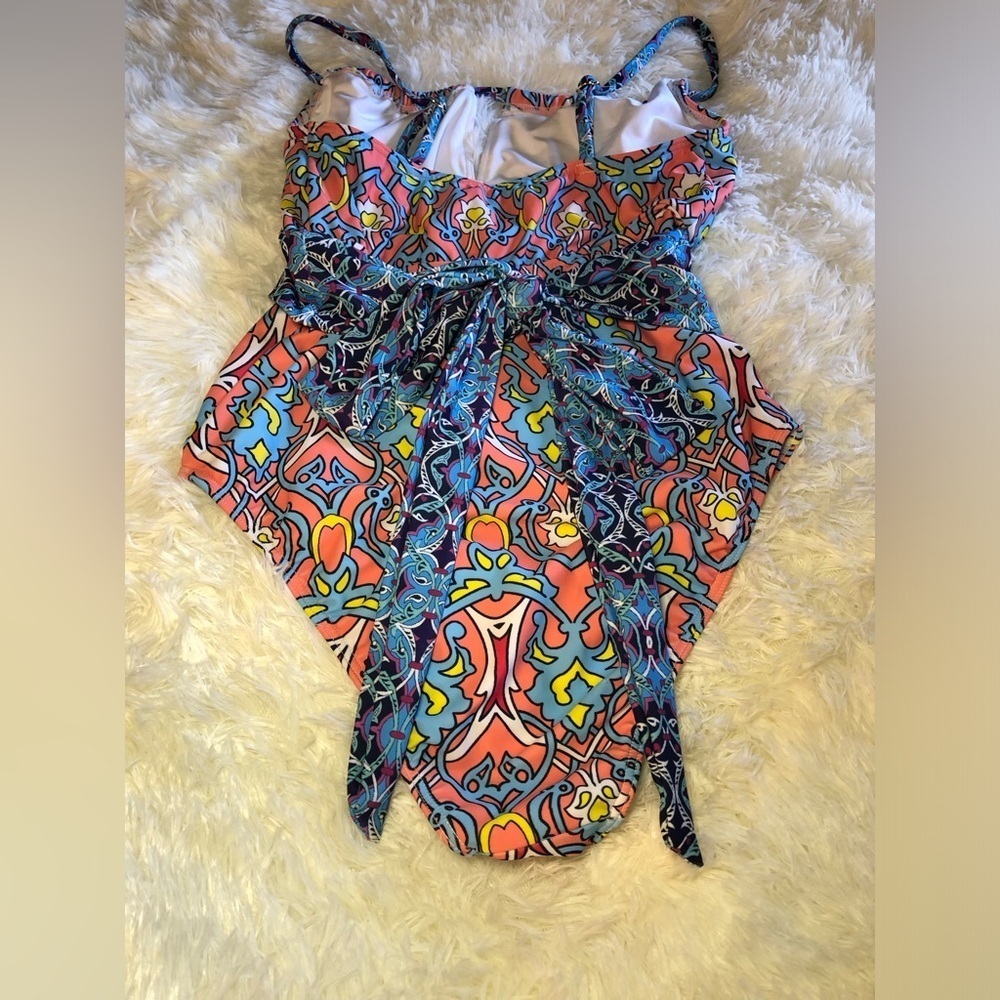 VENUS Blue and Pink One Piece Swimsuit with Decorative Waist Tie NWOT - Picture 7 of 14